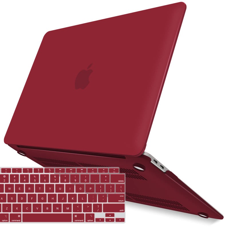 آي بينزر IBenzER متوافق مع حافظة MacBook Air 13 بوصة الجديدة 2022 2021 2020 M1 A2337 A2179 A1932 حافظة بلاستيكية صلبة مع غطاء لوحة مفاتيح لشاشة Mac Retina مع معرف اللمس، أحمر نبيذي MMA-T13WR+1B - Image 1